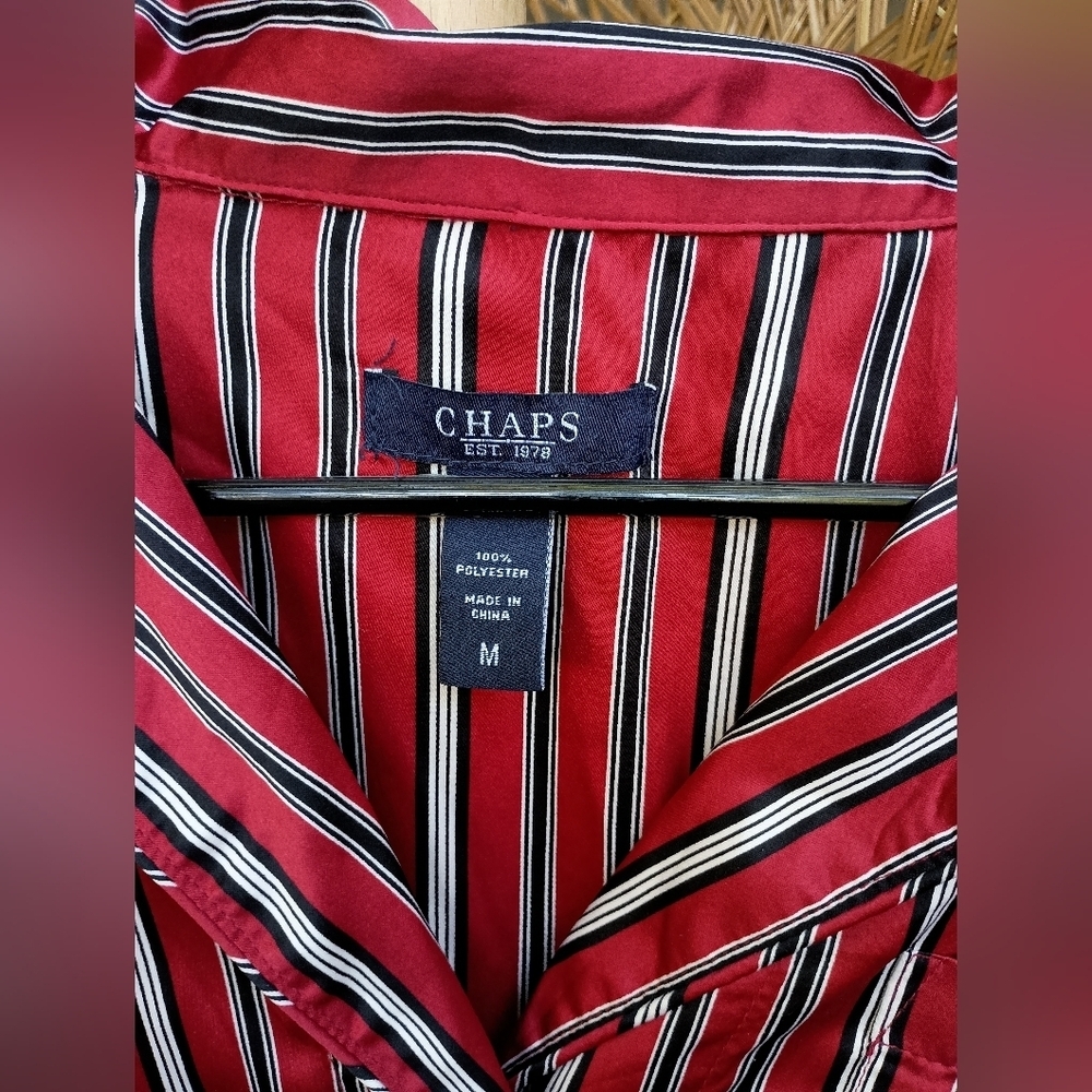 Chaps Striped Red Women's Satin Material Pajamas Set_Med - Picture 3 of 6